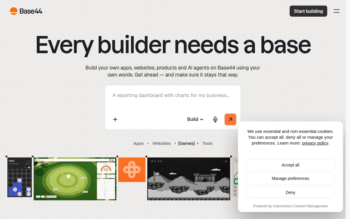 Base44 homepage screenshot