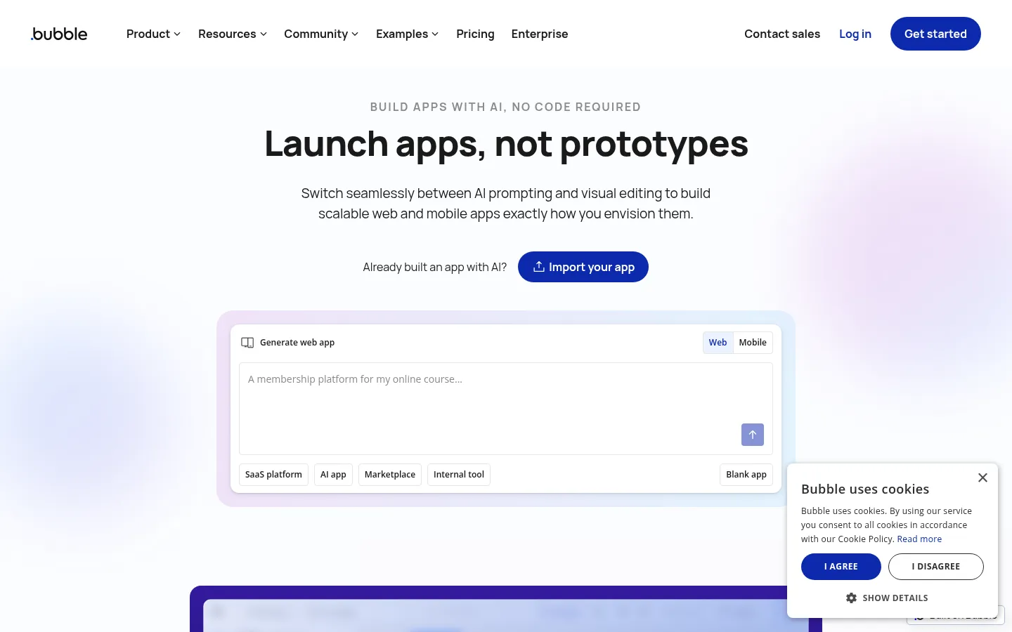 Bubble homepage screenshot
