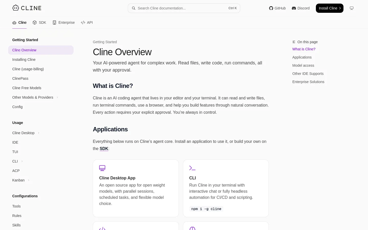 Cline homepage screenshot