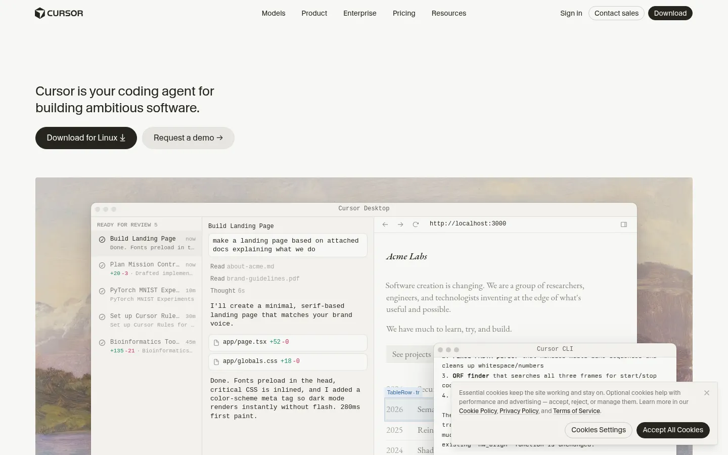Cursor homepage screenshot