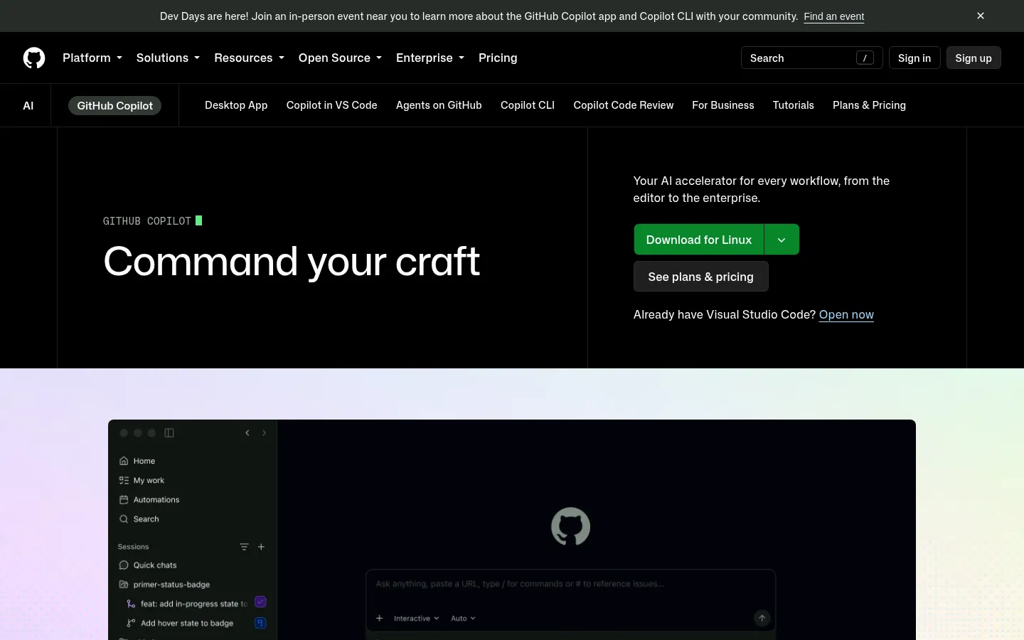 GitHub Copilot homepage screenshot