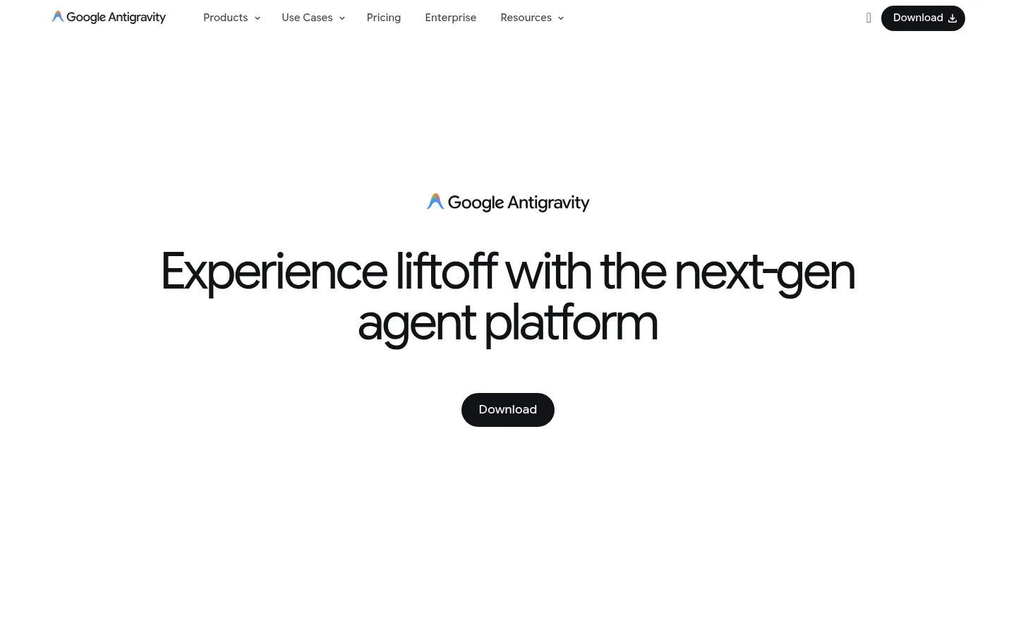 Google Antigravity homepage screenshot