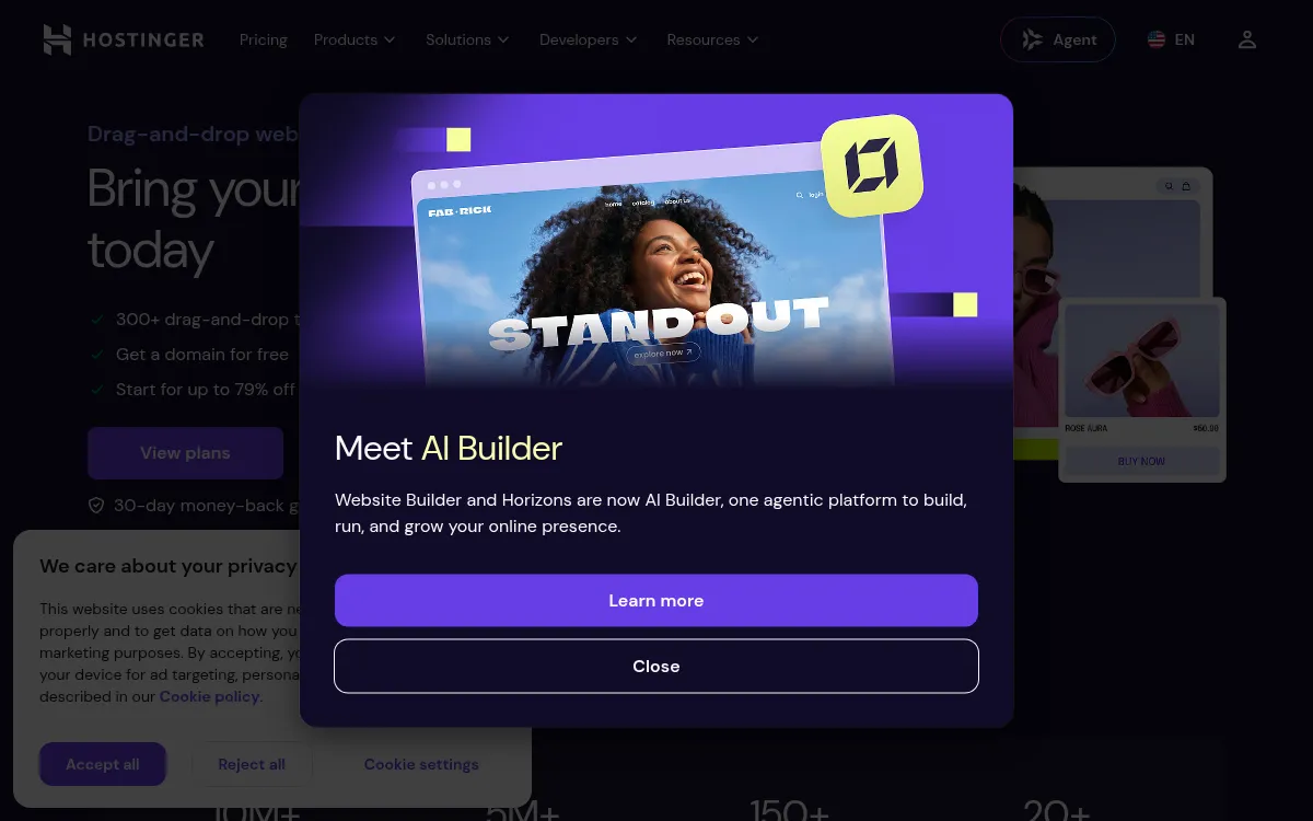 Hostinger Website Builder homepage screenshot