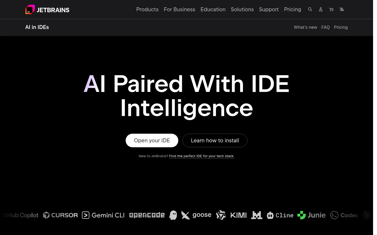 JetBrains AI homepage screenshot
