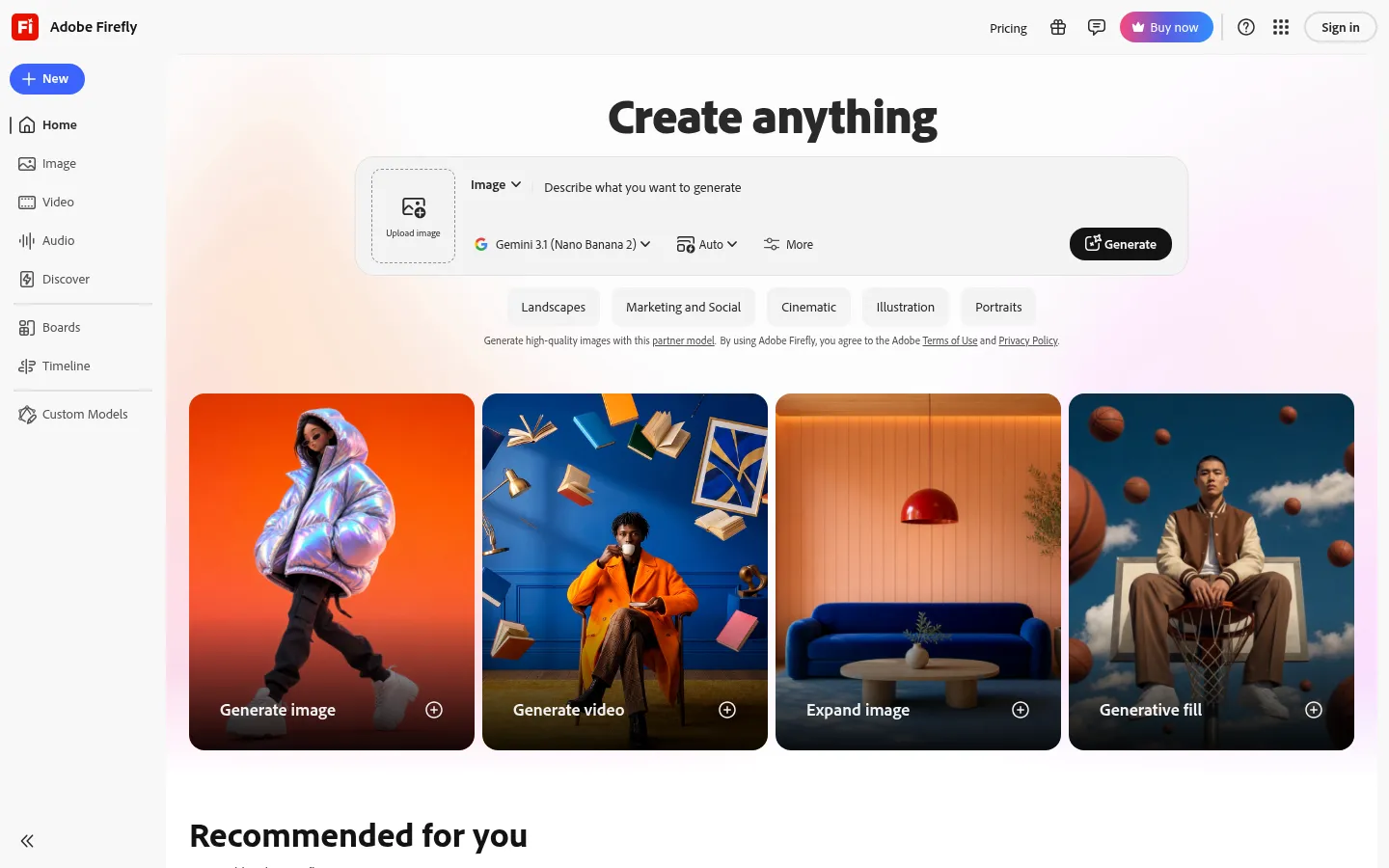 Adobe Firefly homepage screenshot