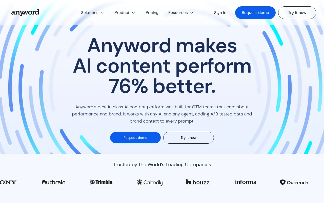 Anyword homepage screenshot