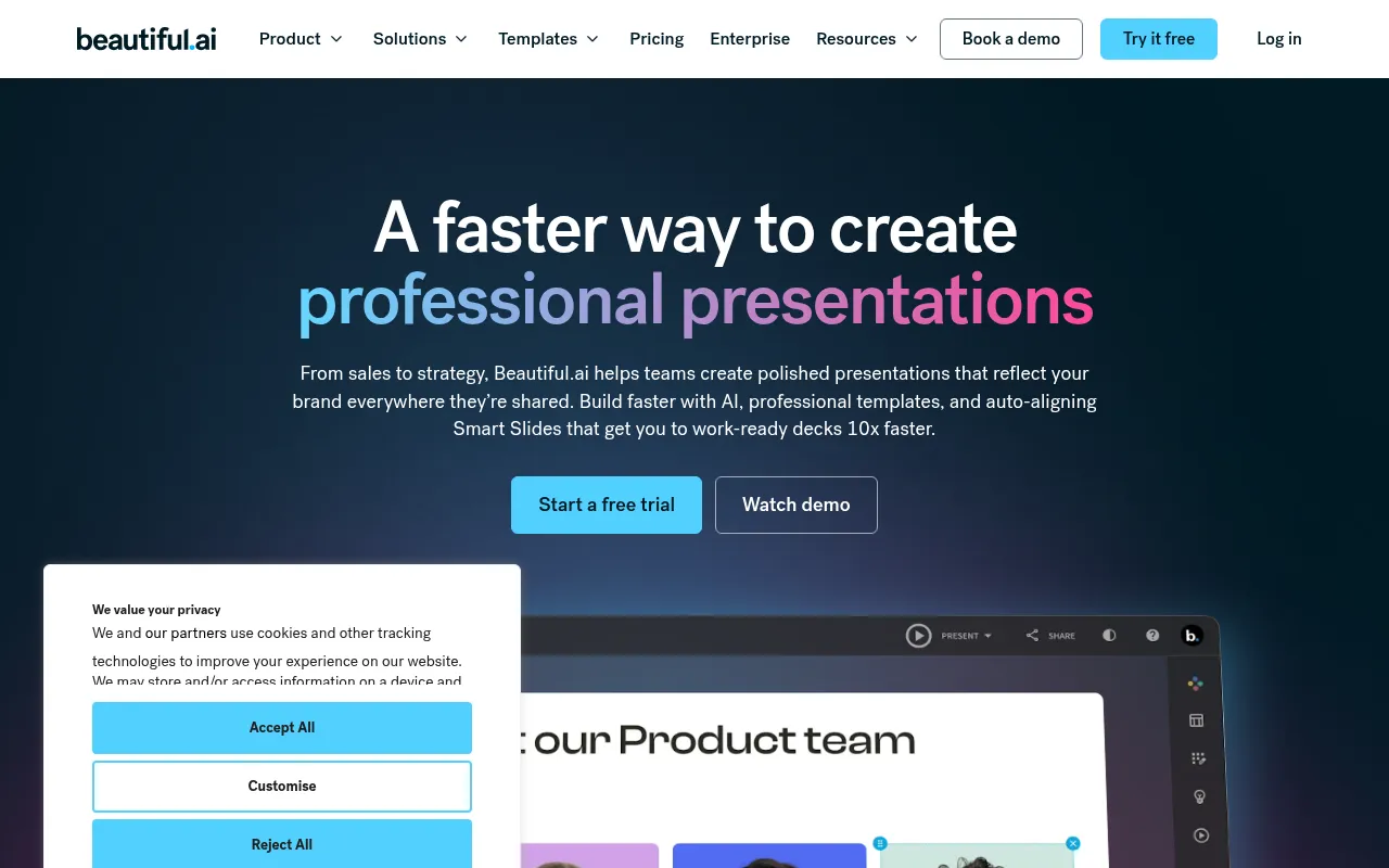 Beautiful.ai homepage screenshot