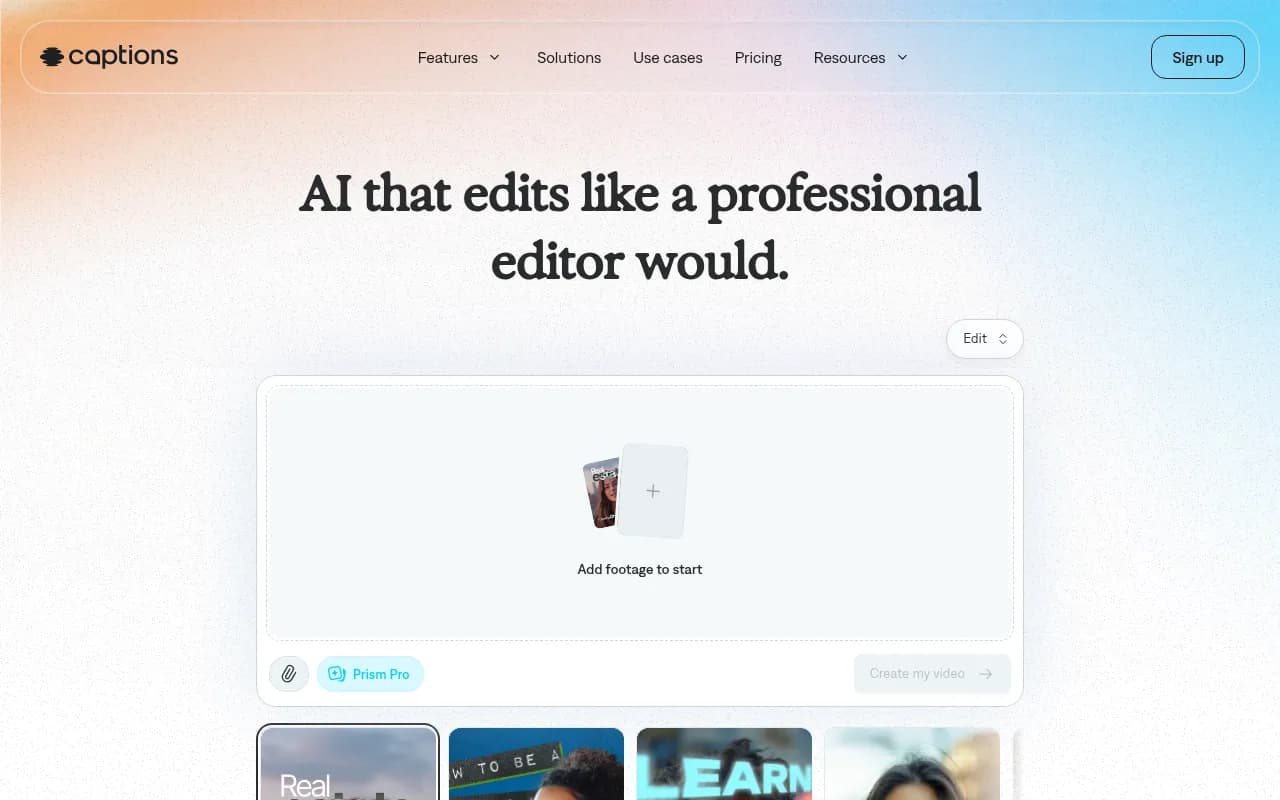 Captions homepage screenshot
