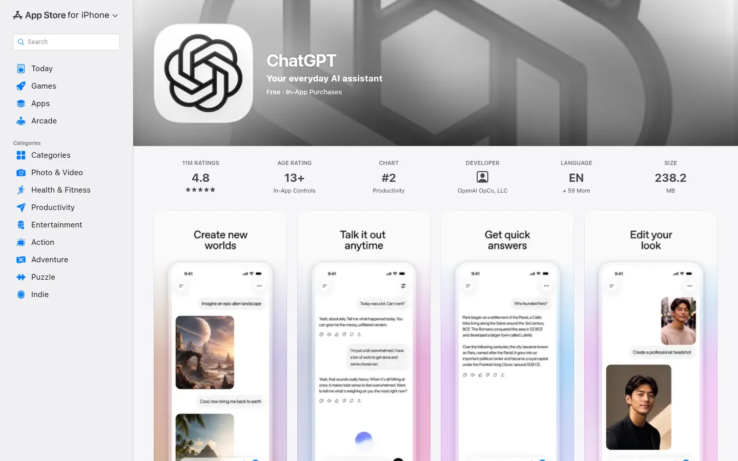 ChatGPT Images homepage screenshot
