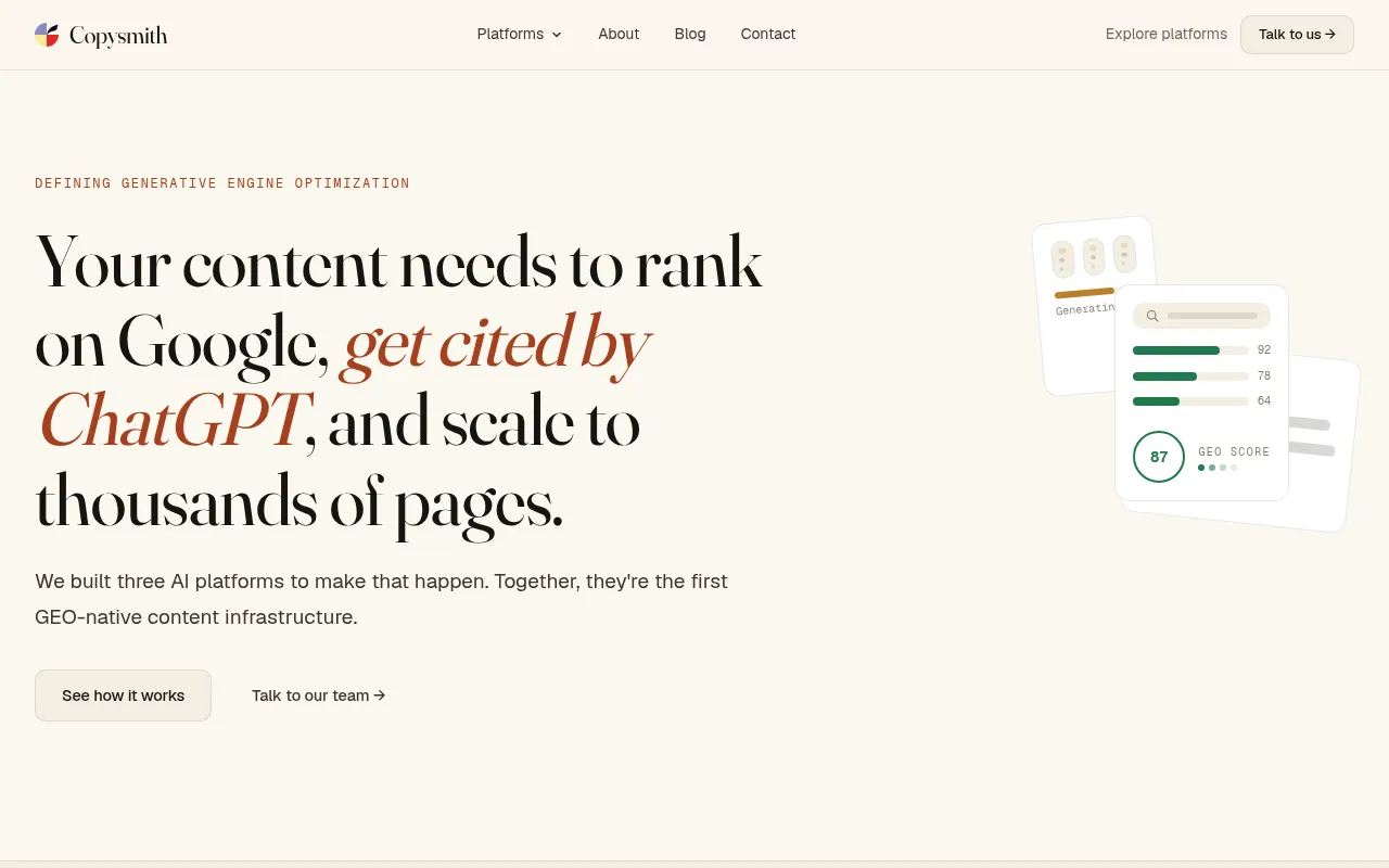 Copysmith homepage screenshot
