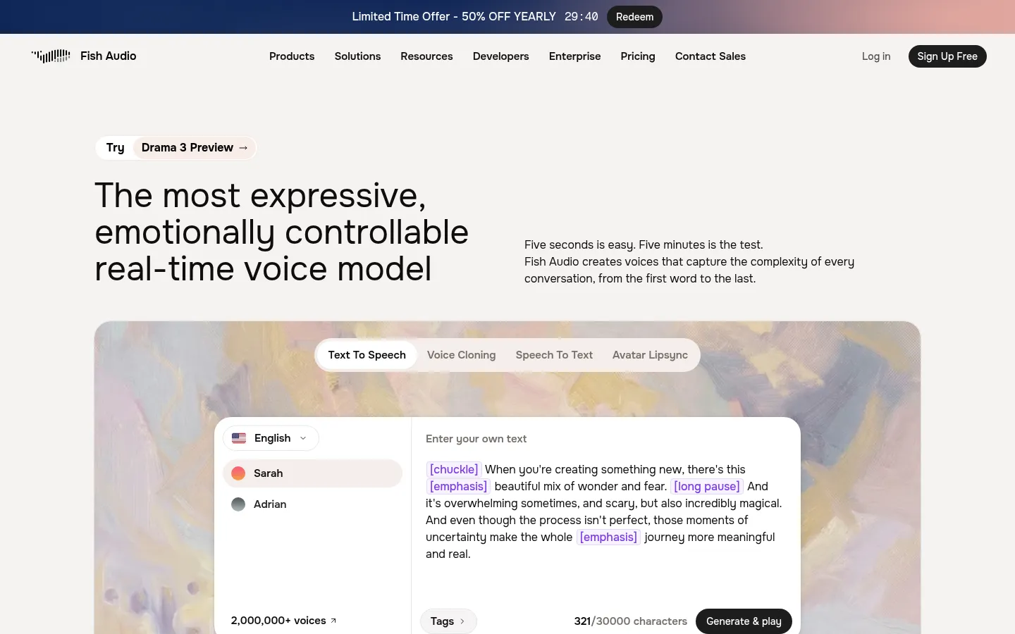Fish Audio homepage screenshot