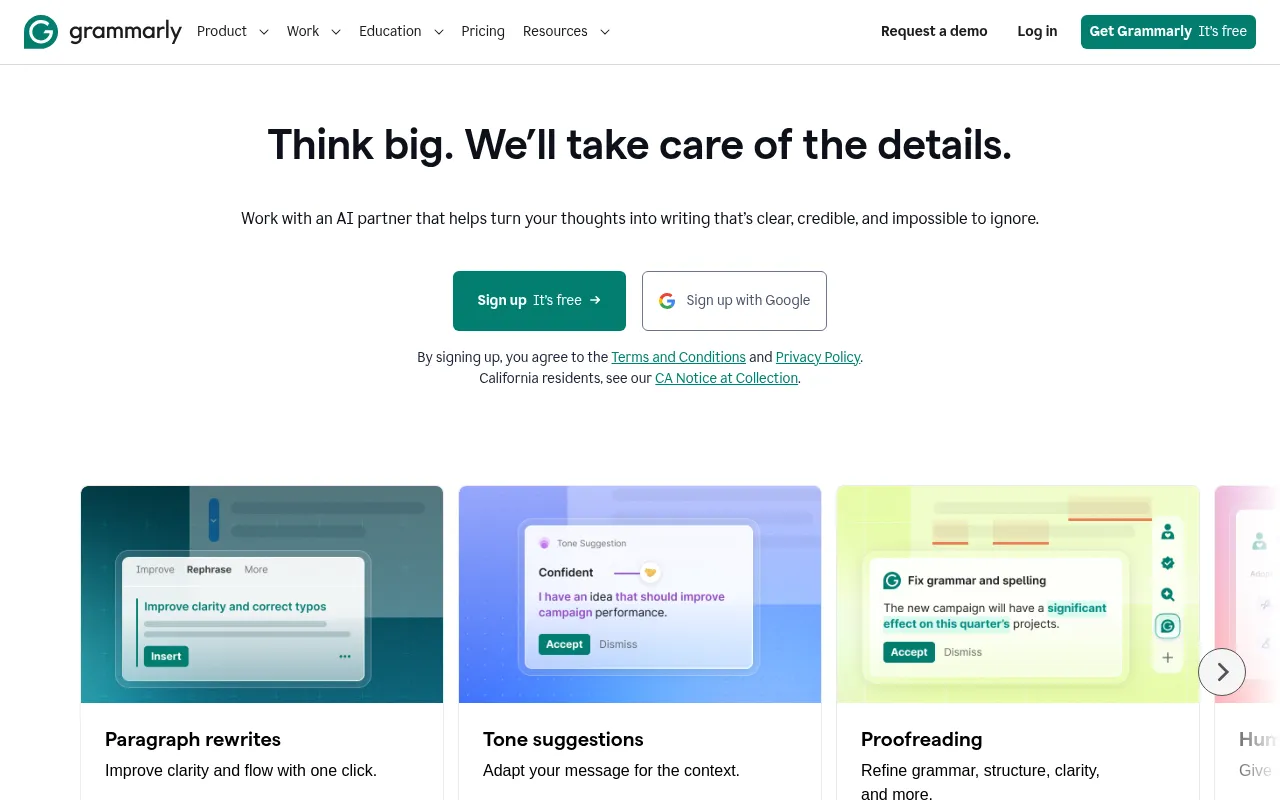 Grammarly homepage screenshot