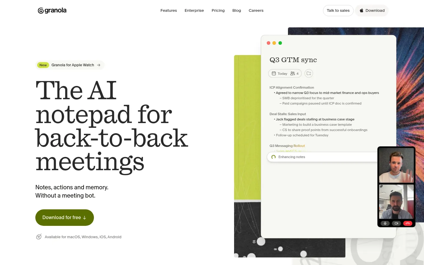 Granola homepage screenshot