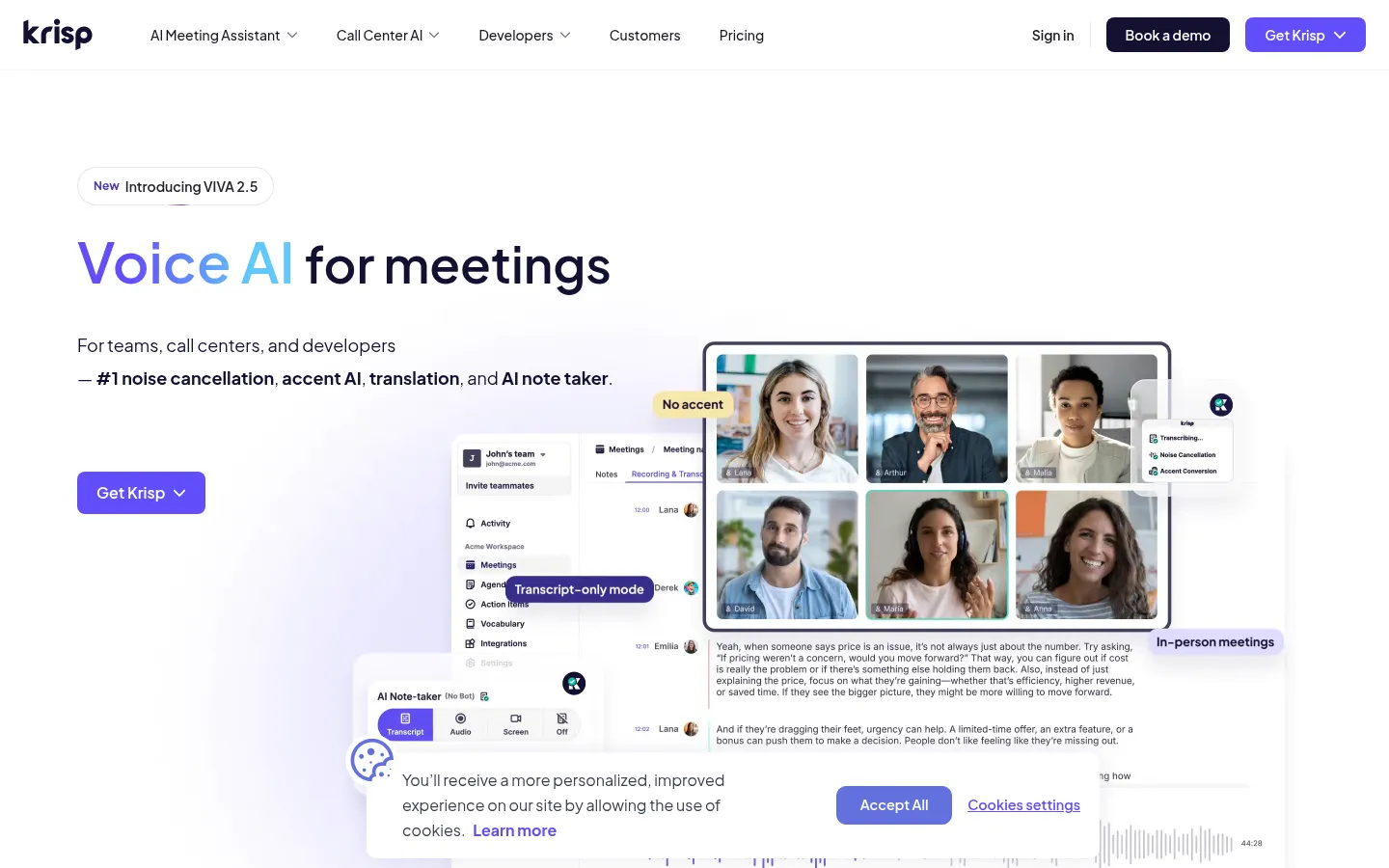Krisp homepage screenshot