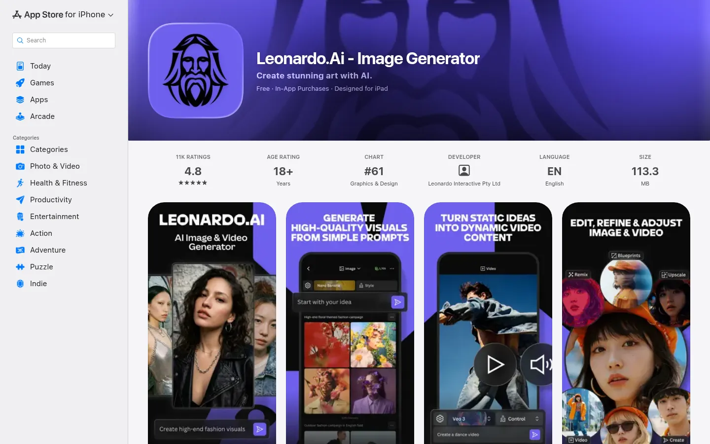 Leonardo.Ai homepage screenshot