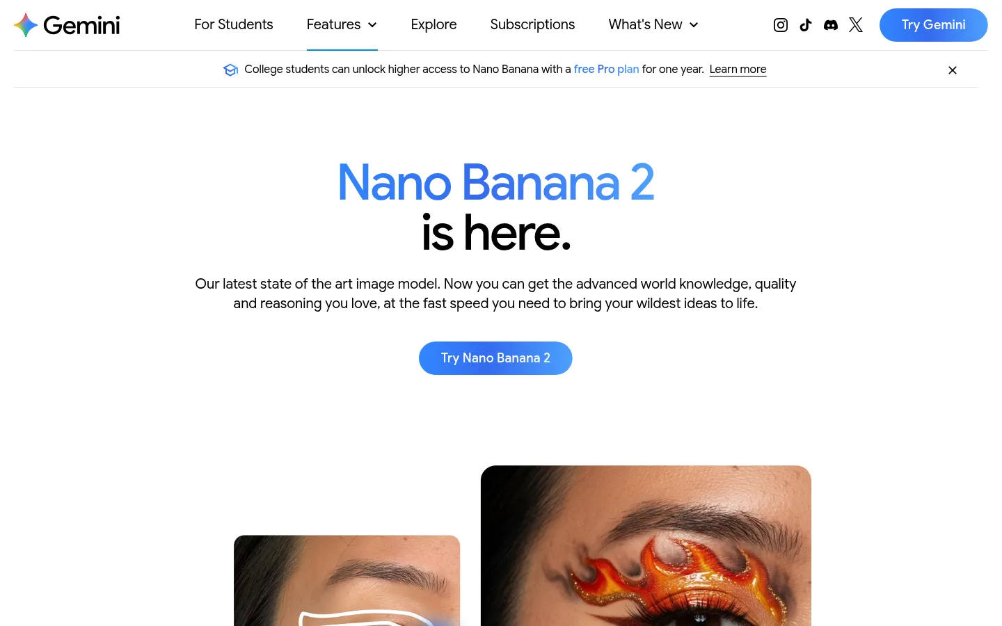 Google Gemini (Nano Banana) homepage screenshot