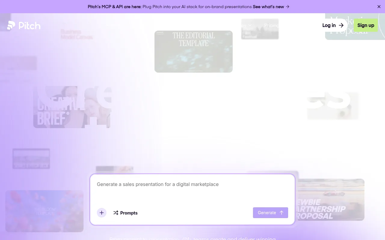 Pitch homepage screenshot
