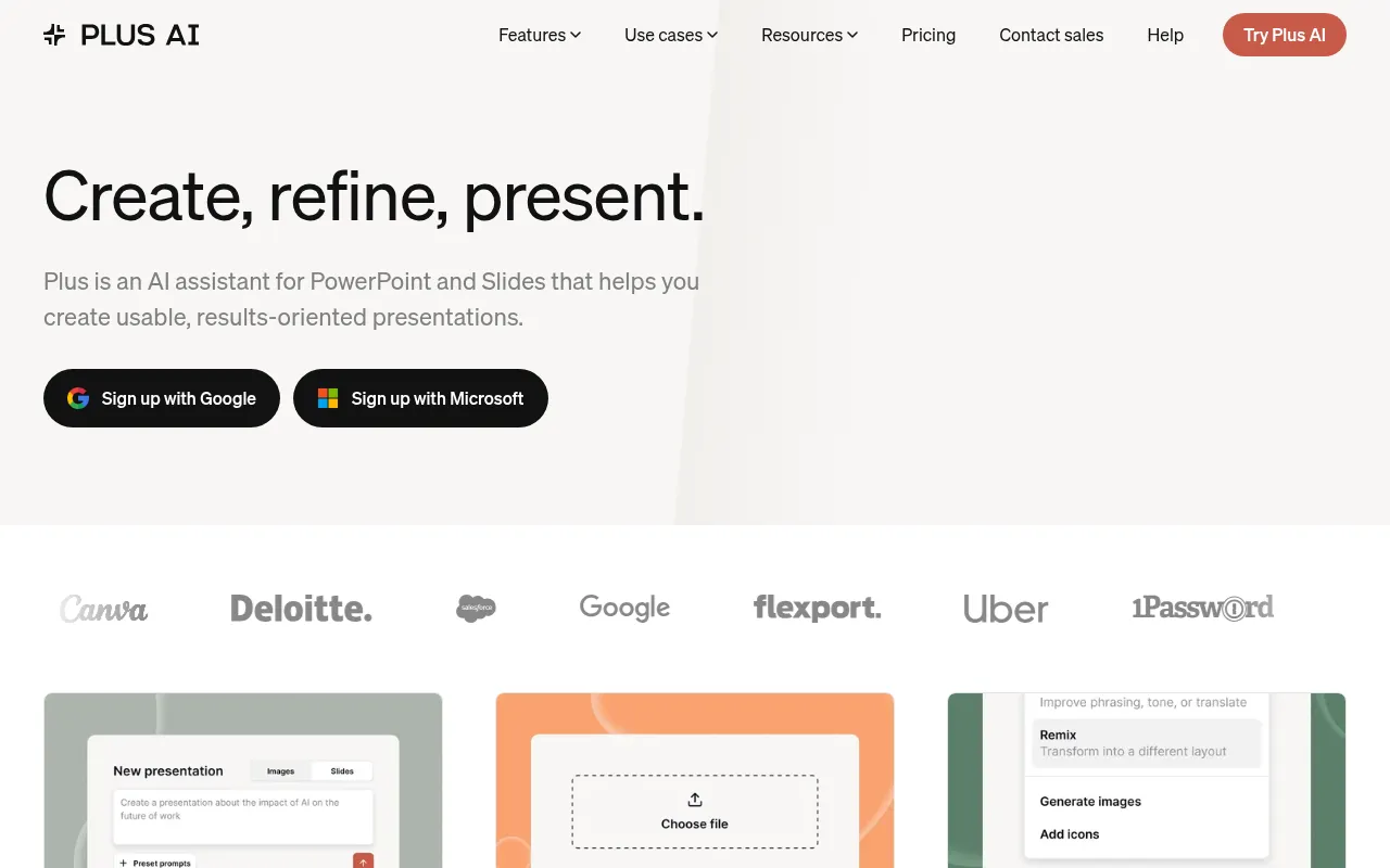 Plus AI homepage screenshot