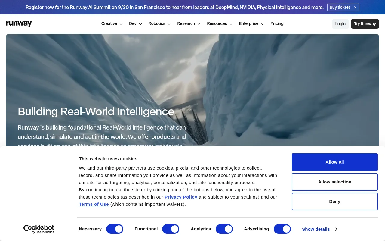 Runway homepage screenshot