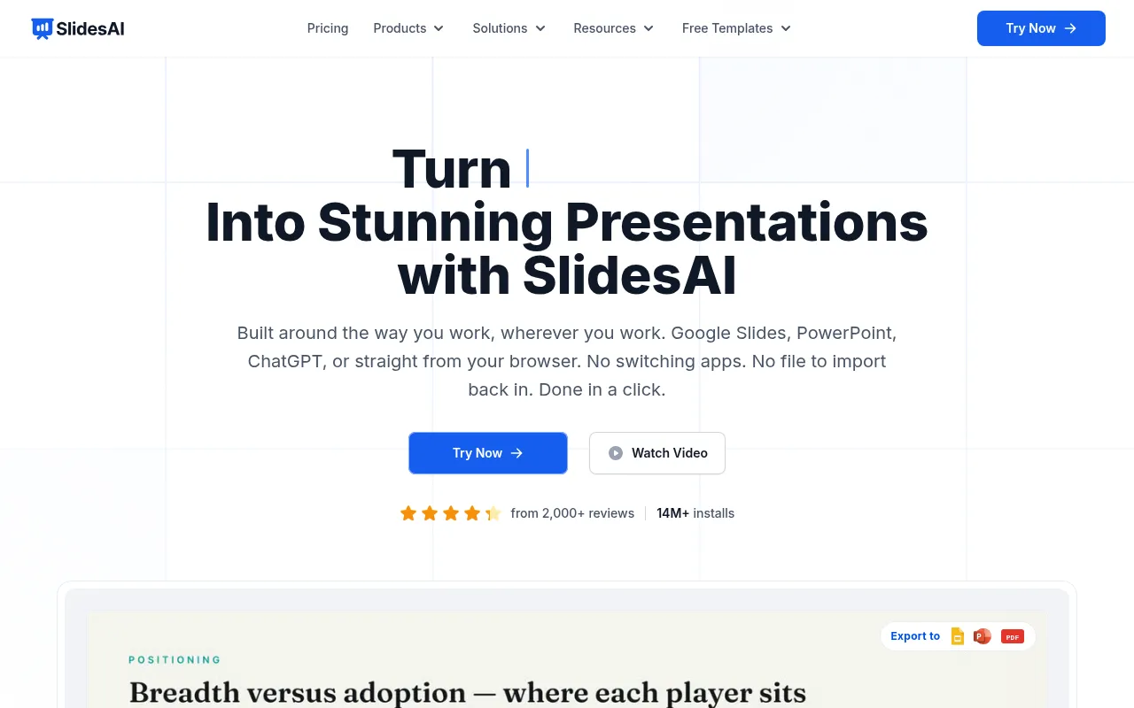 SlidesAI homepage screenshot