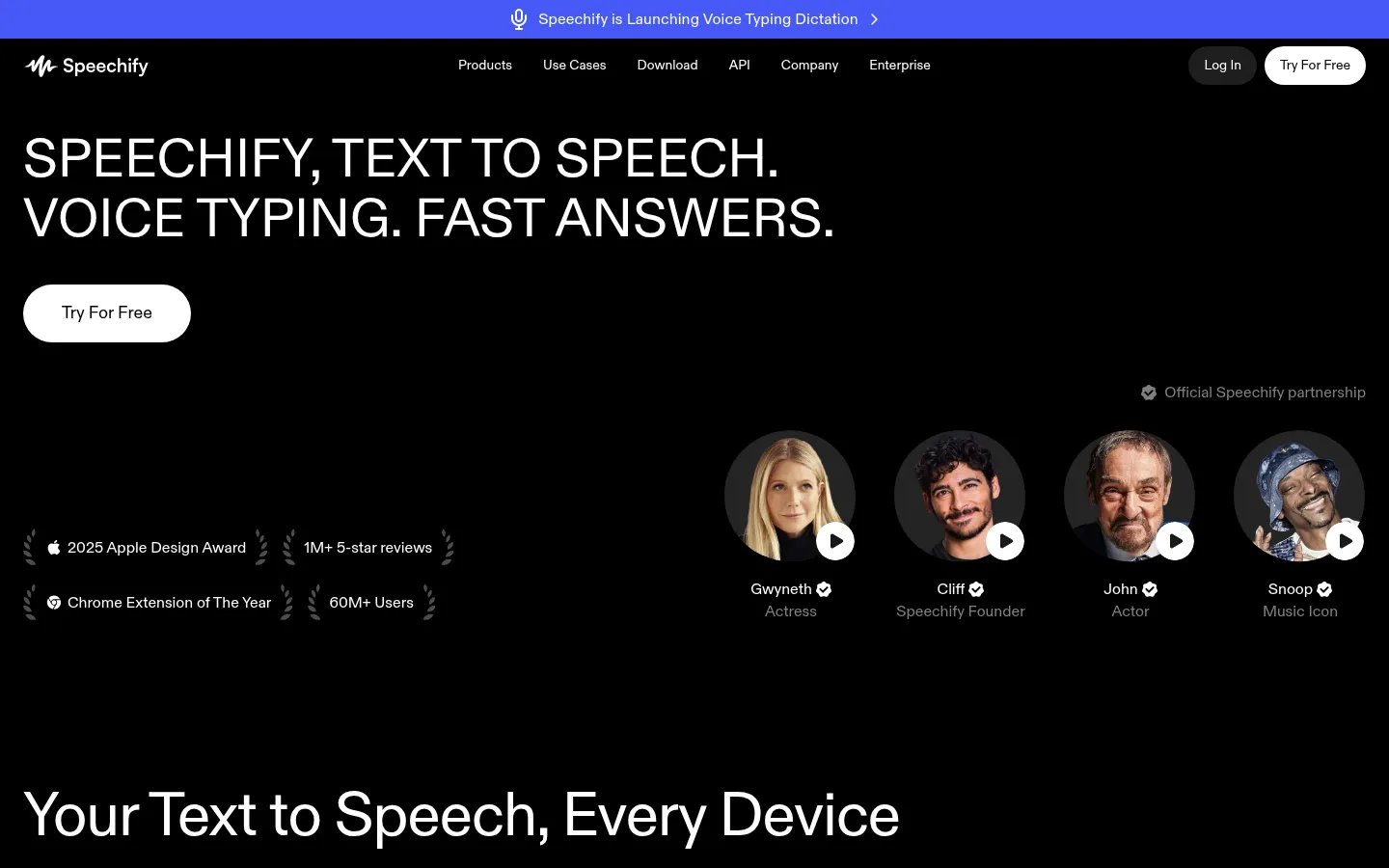 Speechify homepage screenshot