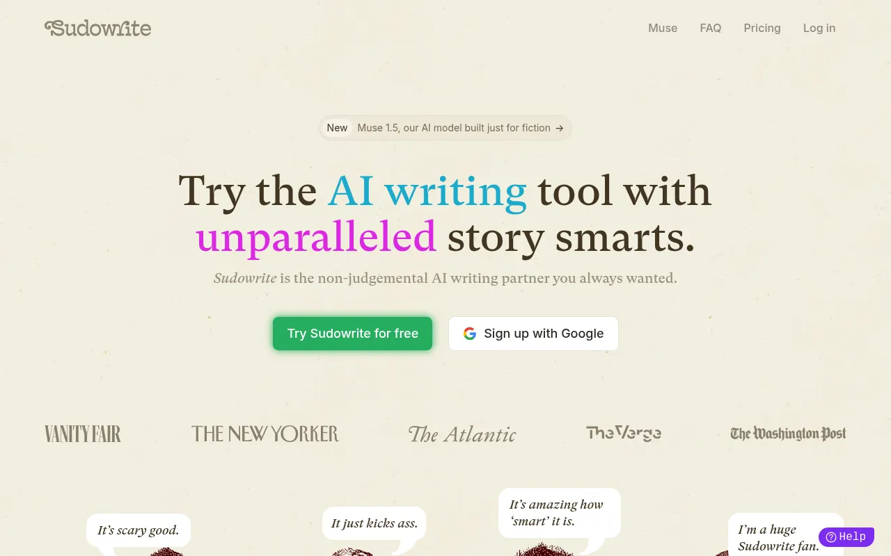 Sudowrite homepage screenshot