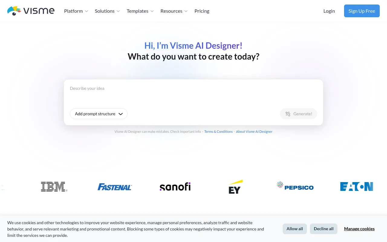 Visme homepage screenshot